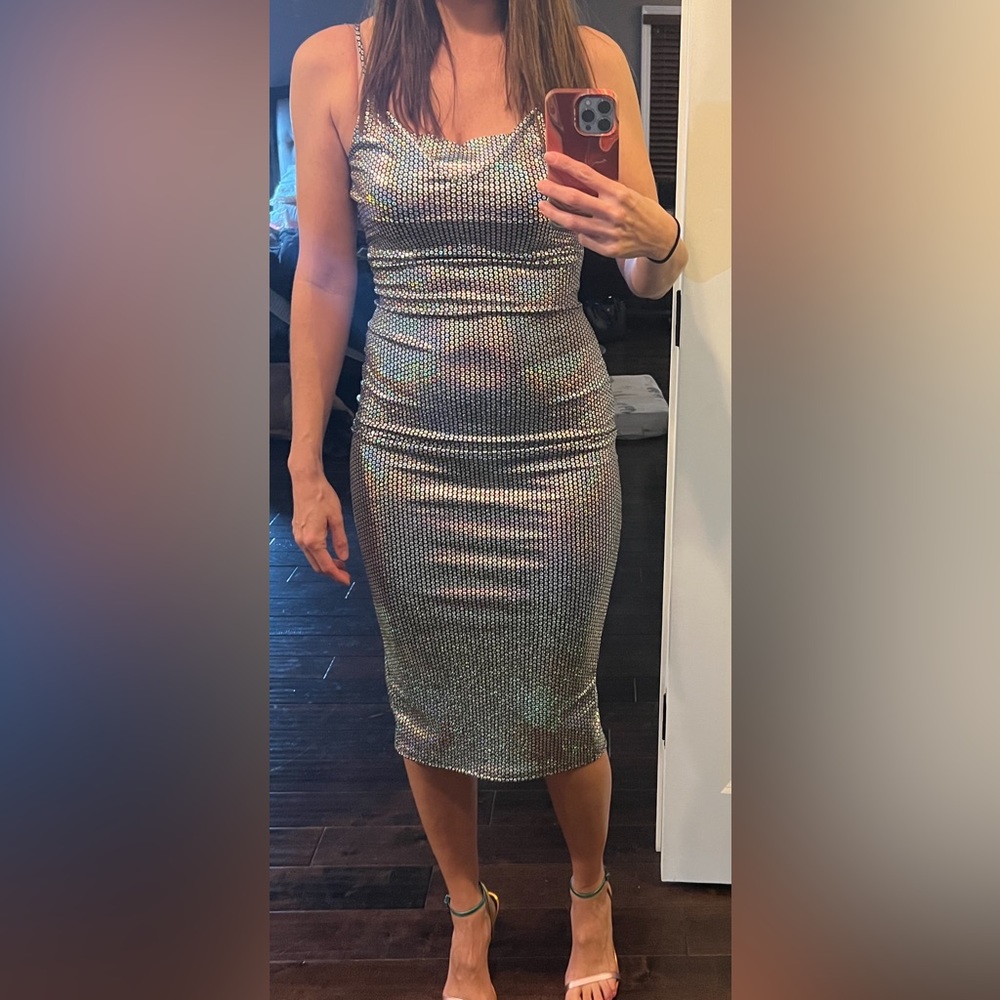 Iridescent AKIRA bodycon midi dress size small.